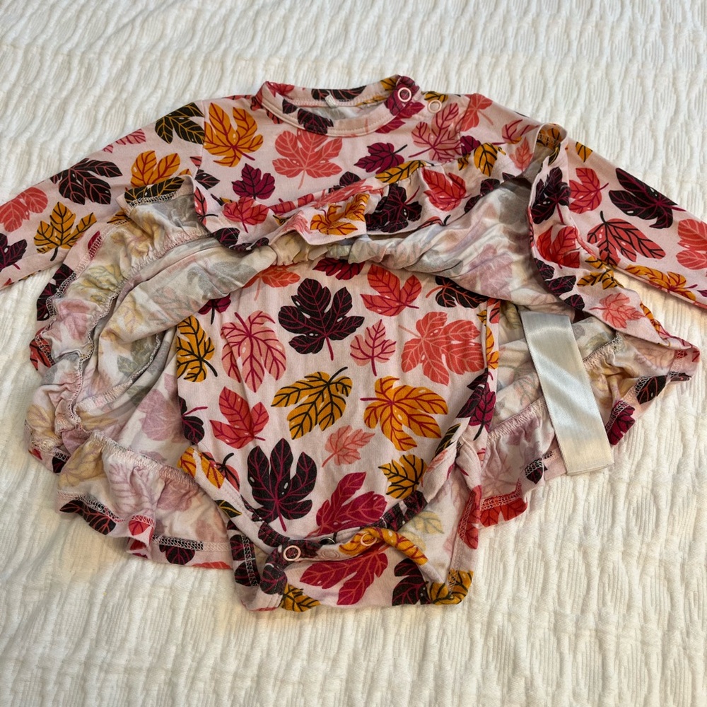 Leaf Print Long Sleeve Baby Twirl Dress - Picture 2 of 4